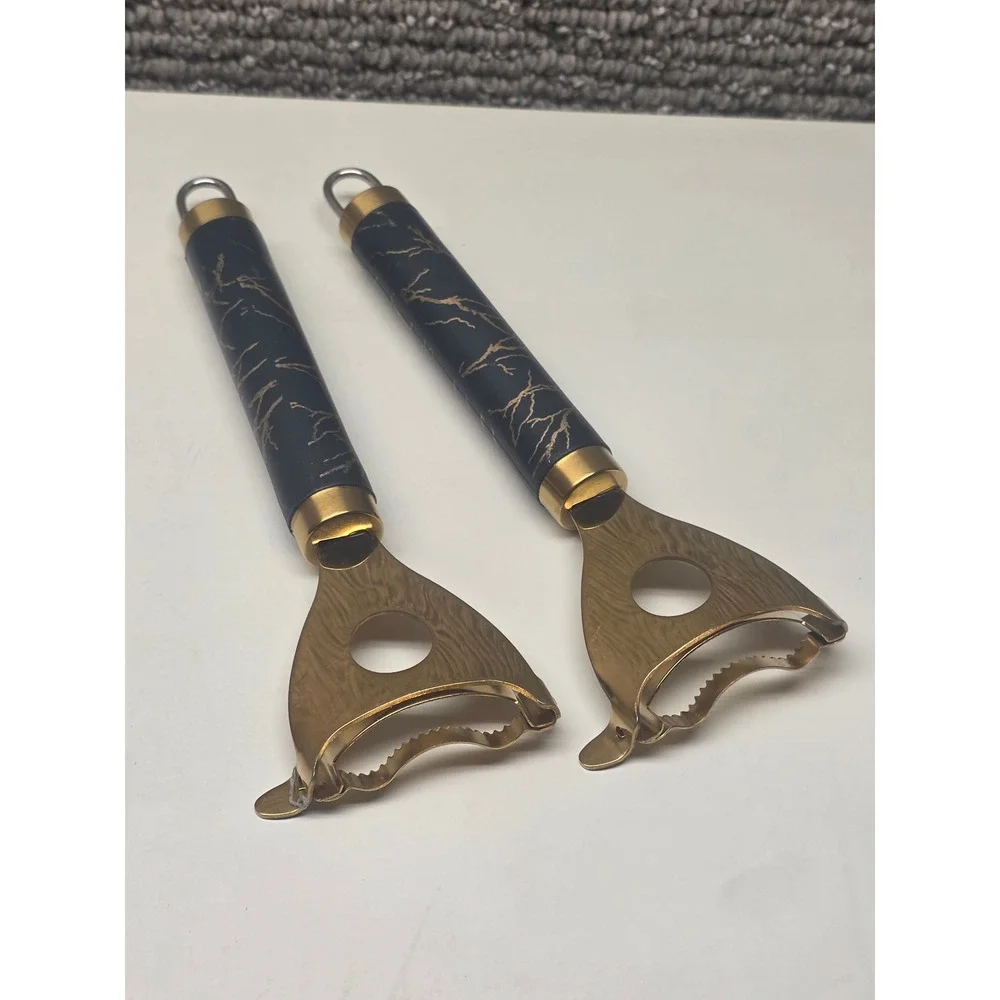 Set of 2 Gold and Black Marble Pattern Y-Peeler Vegetable Fruit Kitchen Tools